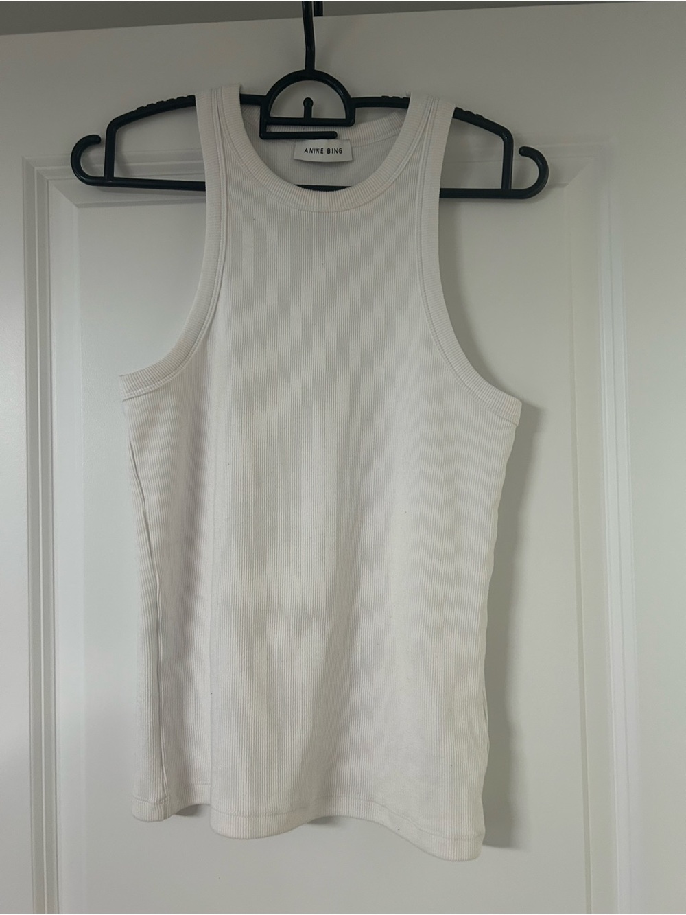 Anine Bing White Ribbed Crew Tank